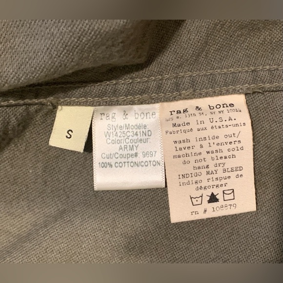 NWOT, Rag & Bone 100% Cotton Lightweight Utility Jacket in Army Green, Sz Small - Picture 11 of 11